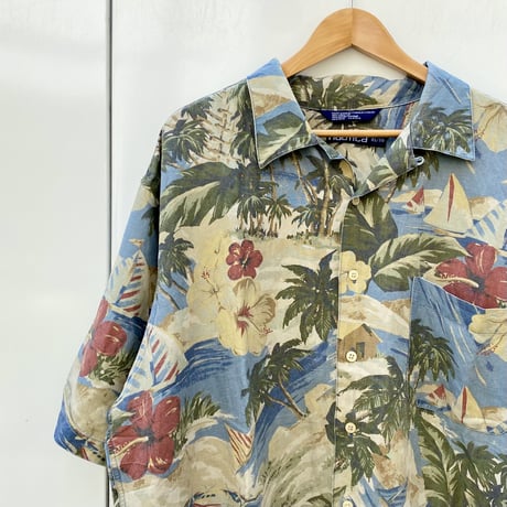 NAUTICA/ノーチカ 柄 リネンアロハシャツ 90年代 (USED)