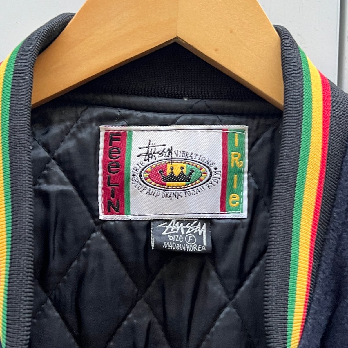 Stussy スタジャン バイカラーレザー袖付き