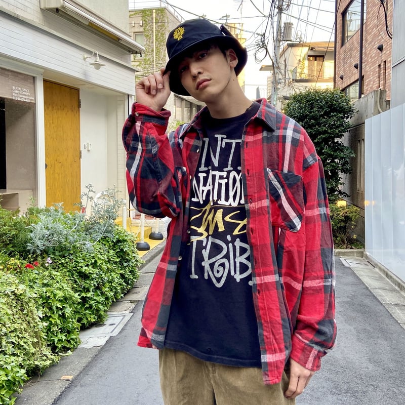 極上 配色 90s ST JOHN'S BAY ネルシャツ 黄×黒 M（ST.JOHN'S