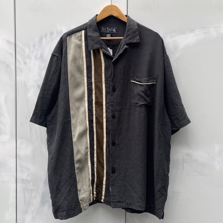 ボーリングシャツ半袖シャツブルーチェーンステッチNATNAST