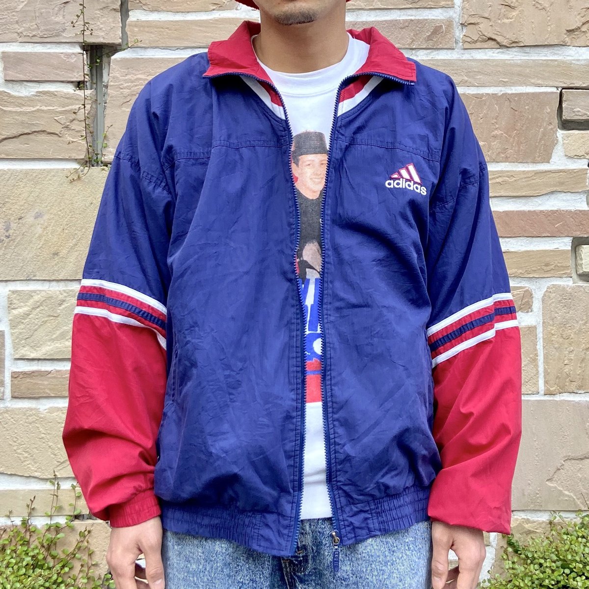 激レア 90s ヴィンテージ adidas ジャージトップ ウインドブレーカー 90s アディダスadidas ナイロンジャケット XL相当 ハーフジップ