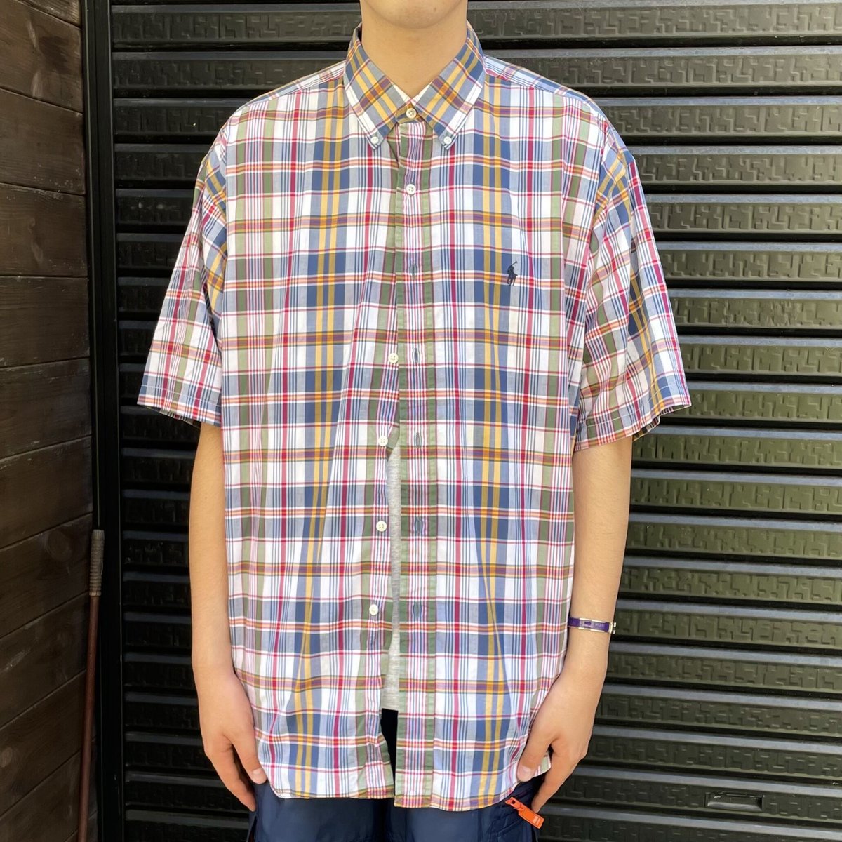 タ*ウ様 ラルフローレン　半袖　シャツ　チェック　ブラウン　ボタンダウン 90s タ*ウ様 ラルフローレン 半袖 シャツ チェック ブラウン ボタン