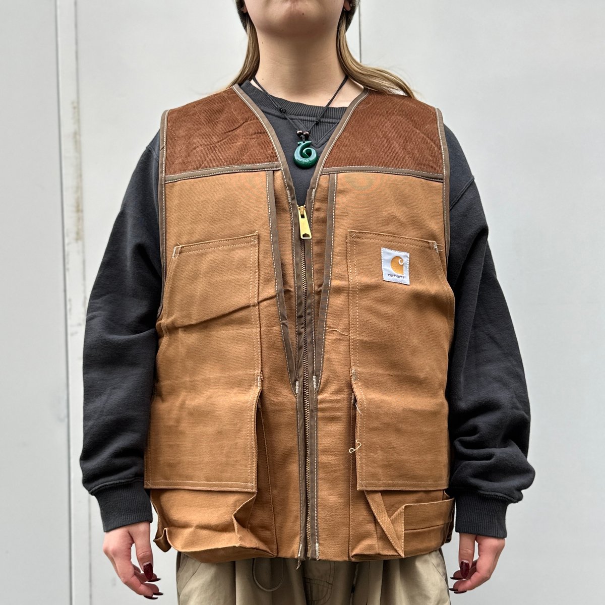 USA製 80s carhartt ダックハンティングベスト M ロゴ オレンジ 1992611197.jpg?1691335579