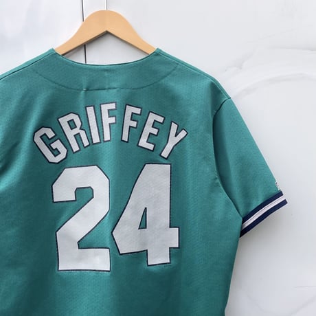 Majestic MLB MARINERS/マジェスティック シアトルマリナーズ ベースボールシャツ 24 GRIFFEY 00年前後 Made In USA (USED)