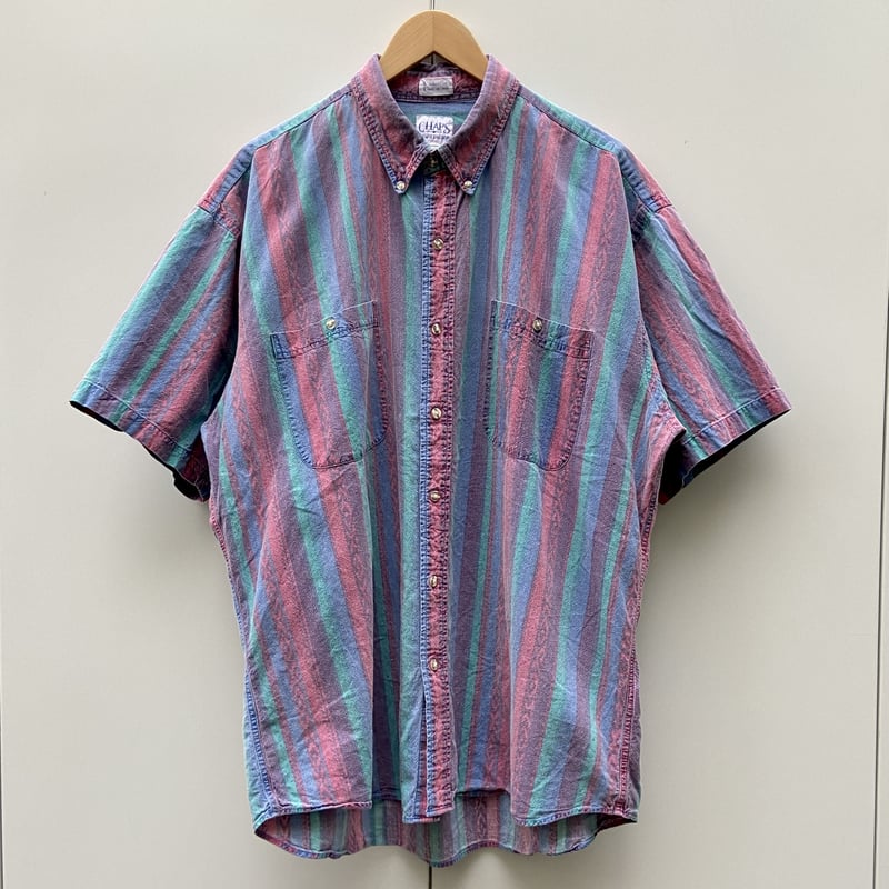 90s Ralph Lauren シャツ 半袖 ストライプ BOB CAMP L CHAPS RALPH LAUREN/チャップスラルフローレン ボタンダウン半袖