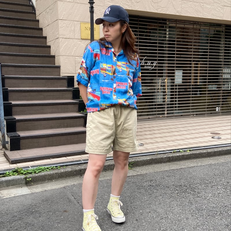 個性 デザインシャツ 総柄シャツ ポリシャツ バンドカラー 90s ポケット BENDER TOKYO】レトロ 総柄プリント レギュラーカラーシャツ