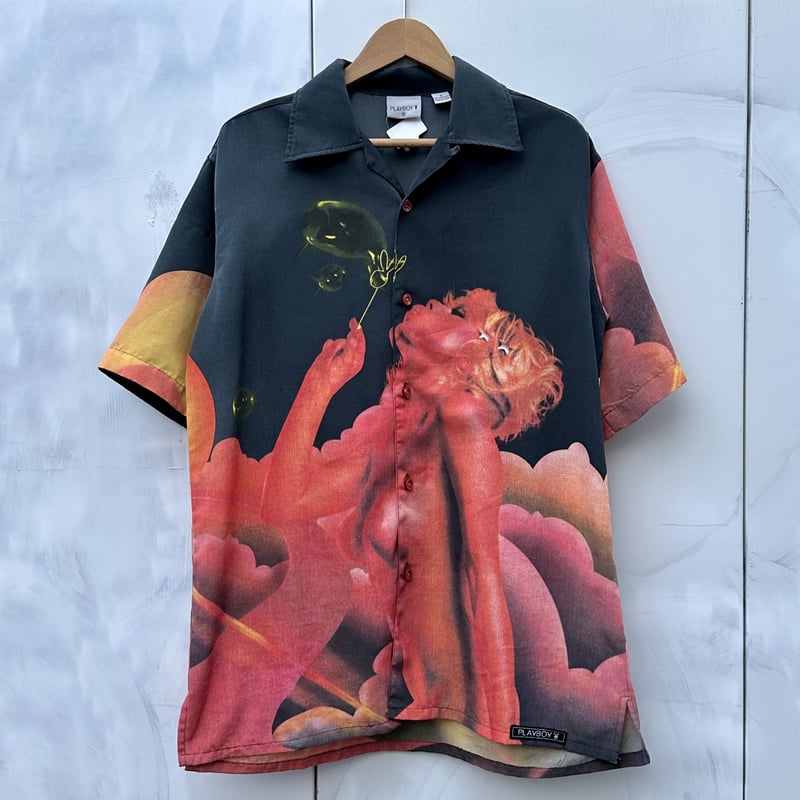 70's/PLAYBOY/Vargas/ブルー/ポリエステルシャツ/左袖ボタン無