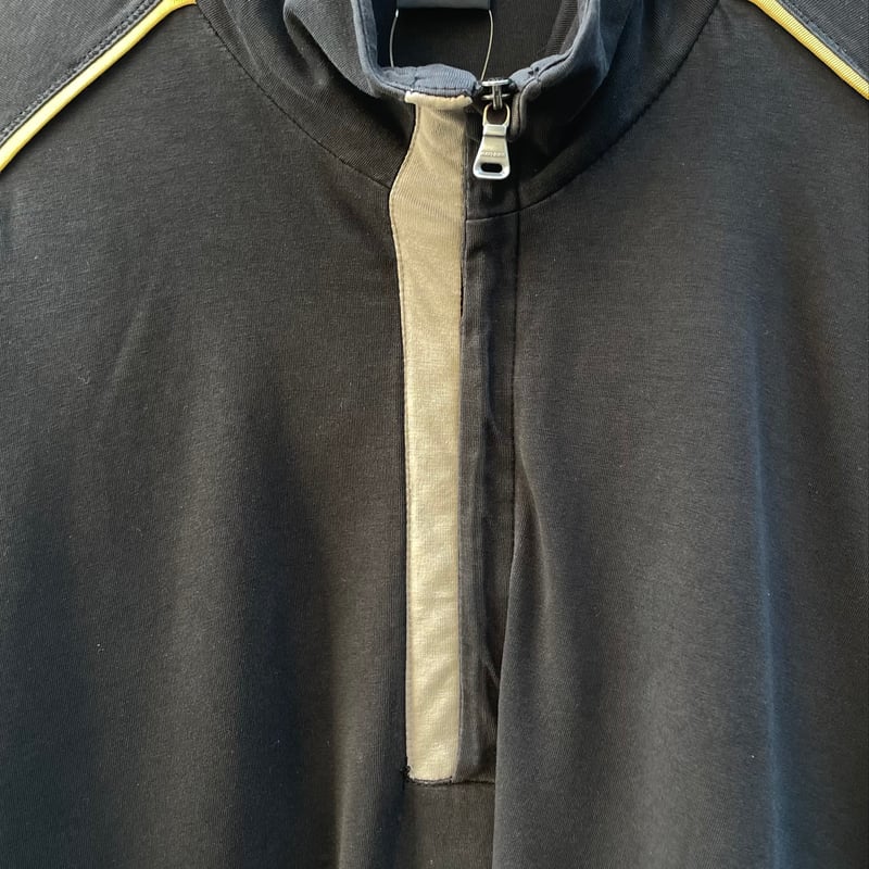 未使用級　ヒューゴボス　現行　ドライバーズニット　ブルゾン　ロゴ　黒　3L HUGO BOSS/ヒューゴボス ハーフジップ 切り替え ロングスリーブ