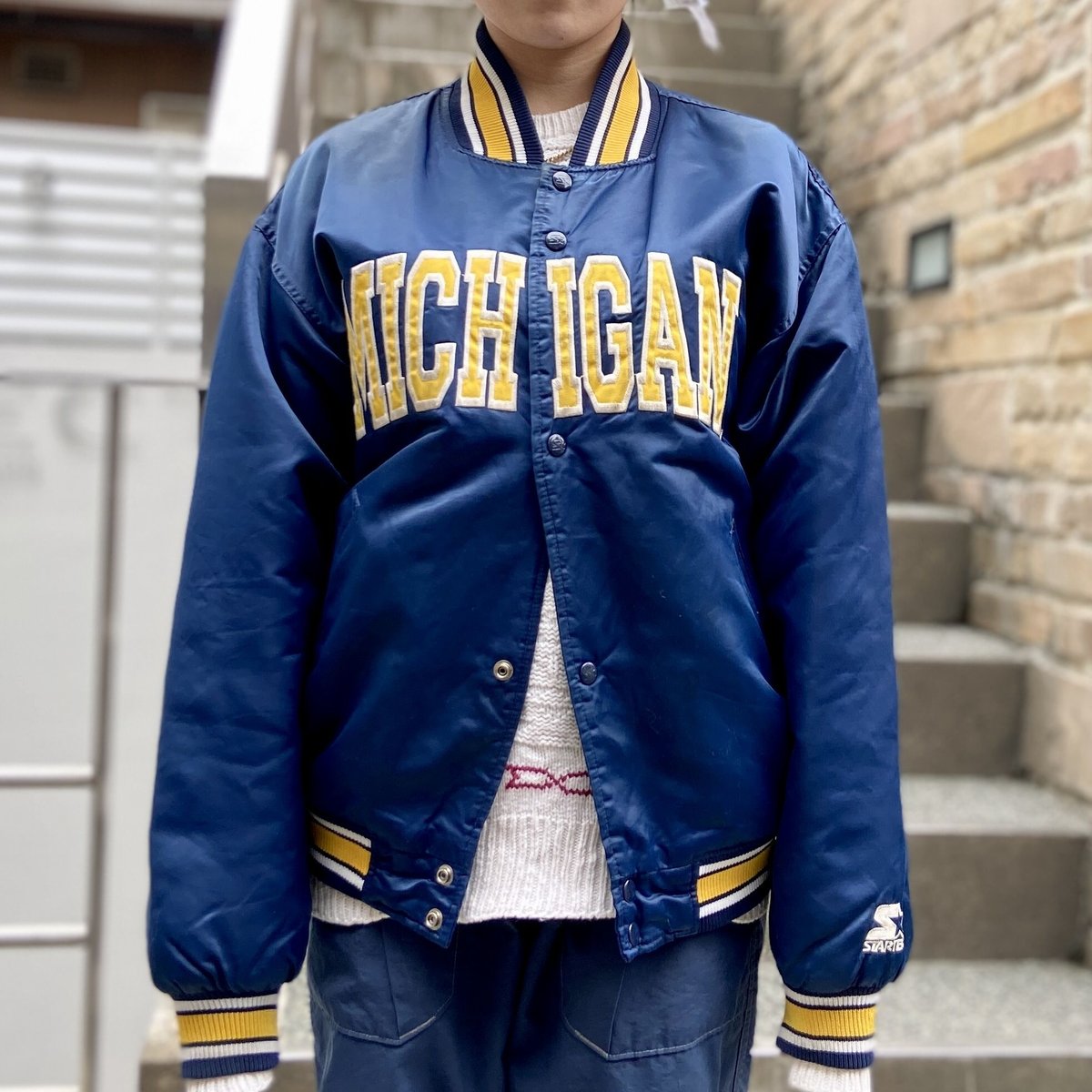 90s STARTER ミシガン大学 ジップアップ中綿ジャケット刺繍 