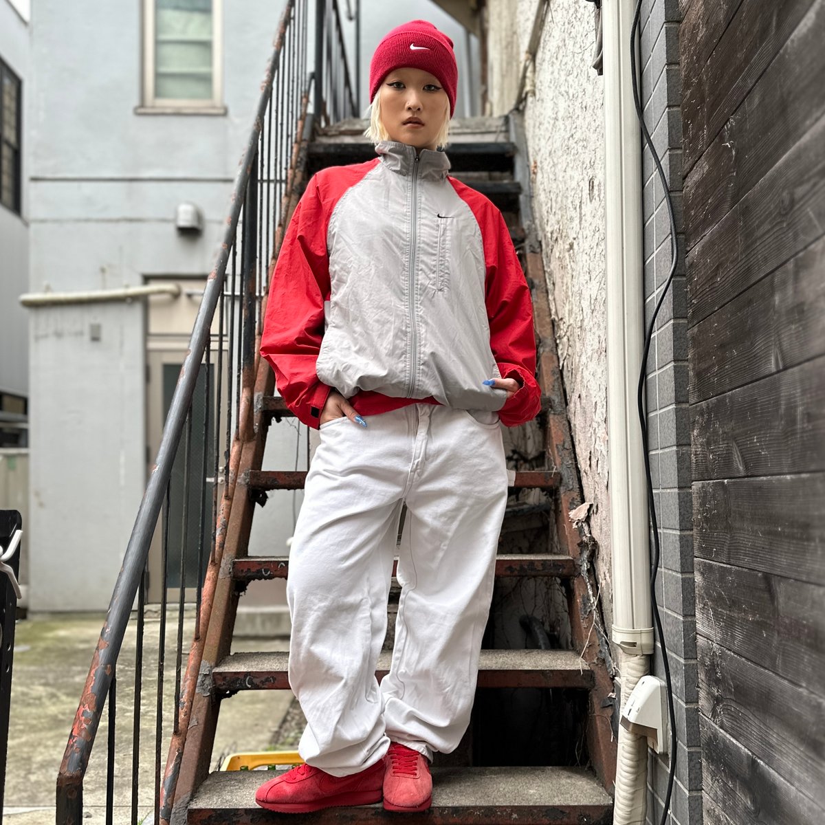 00s NIKE ナイキ CLIMA-FIT ナイロンジャケット　2way 00s NIKE CLIMA FIT 2way ジャケット レッド×ネイビー L - メルカリ