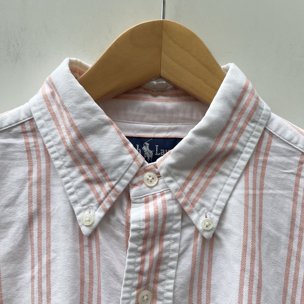 90s Ralph Lauren ラルフローレン ボタンダウンシャツ ストライプ 90s Polo Ralph Lauren Stripe BD L/S Shirt 水色 XL ポロラルフ