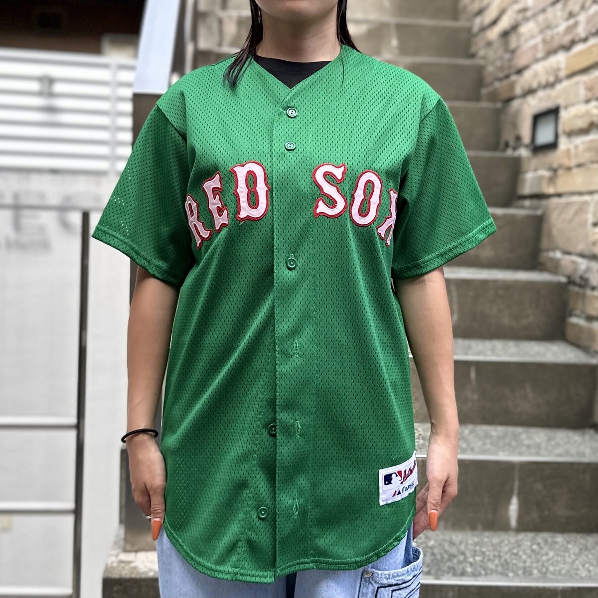 マジェスティック majestic MLB BOSTON RED SOX ボストンレッドソックス ゲームシャツ ベースボールシャツ USA製 メンズXXL /eaa337016