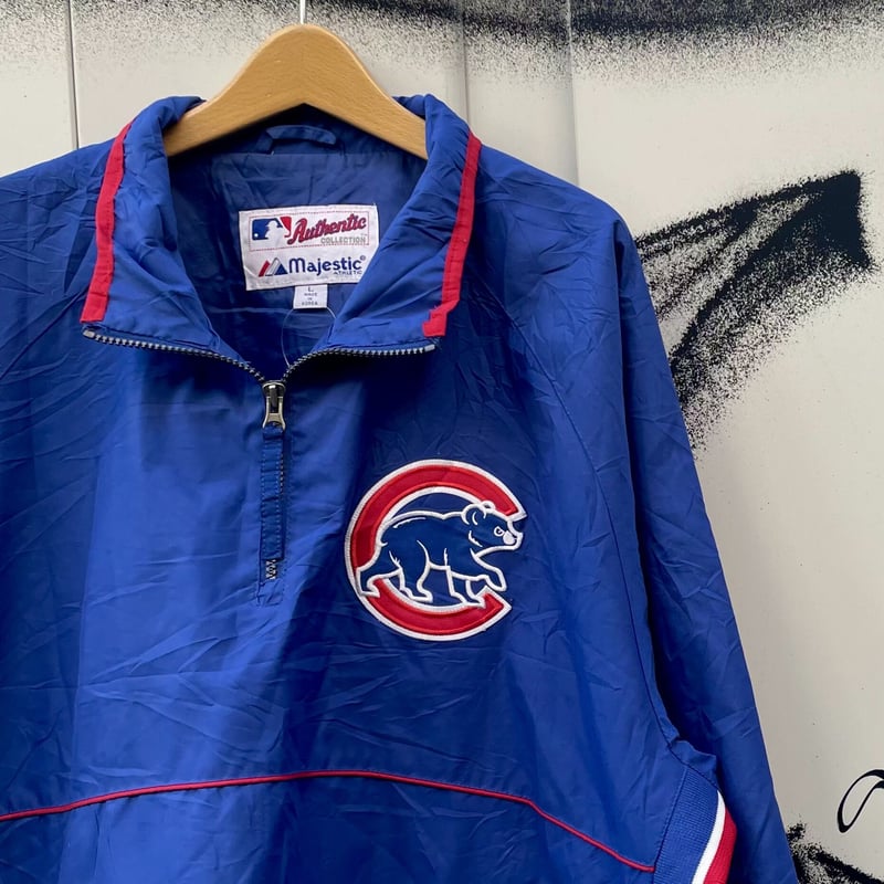 535cm商品名Majestic MLB CHICAGO CUBS シカゴカブス ハーフジップ ナイロンプルオーバー メンズXL /eaa408052