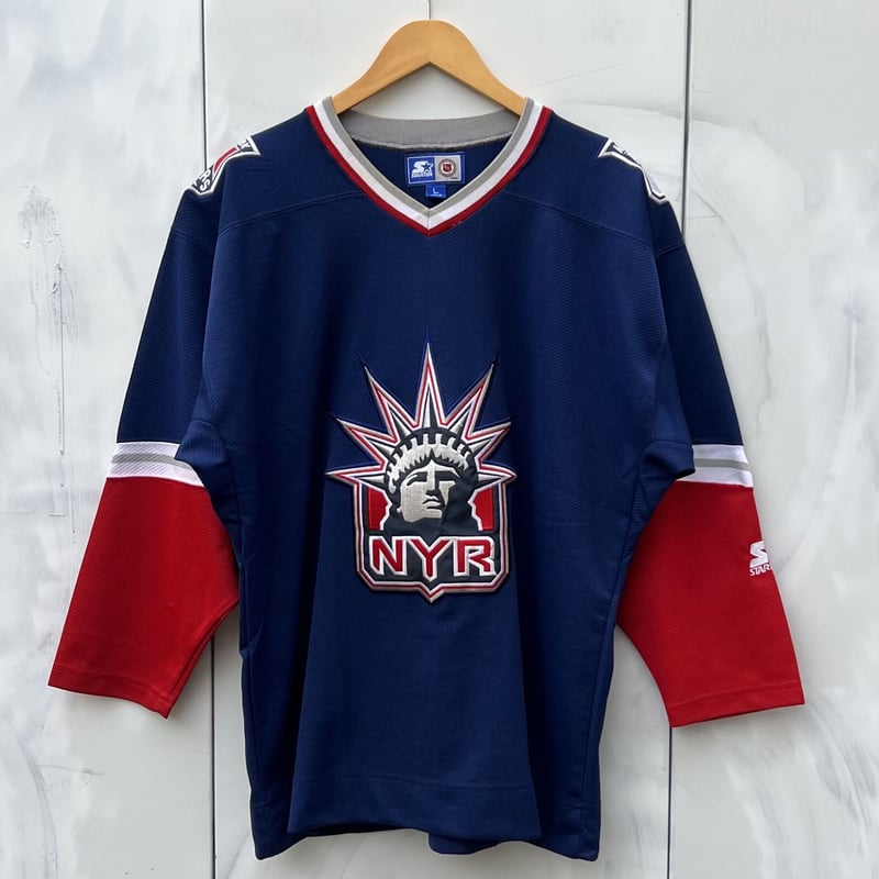 約62cm裄丈STARTER スターター NHL ニューヨーク・レンジャーズ ナイロン ジャケット プロチーム ホッケー ブルー (メンズ M)   O7685