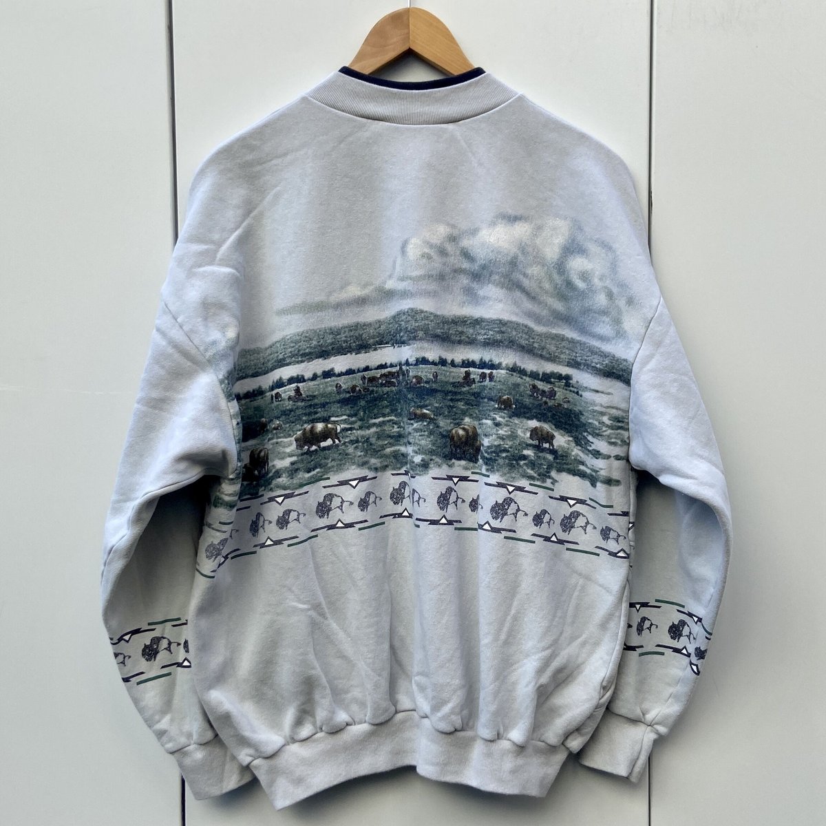 90s Art Unlimited アートアンリミテッド スウェットカーディガン 90's ART UNLIMITED SPORTS WEAR 総柄 スウェットカーディガン