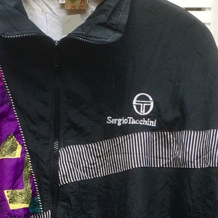 90s セルジオタッキーニ 刺繍 クレイジーカラー ナイロンジャケットXL Sergio Tacchini - 90s古着セルジオタッキーニ ナイロン