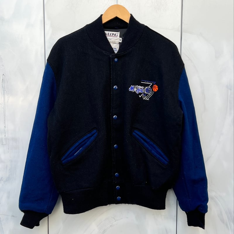 に*ん様 90s チャンピオン NBA マジック ナイロンスタジャン L 黒青 DELONG NBA MAGIC/デロング オーランドマジック スタジャン 90