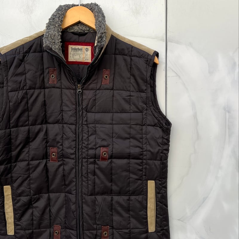 Timberland Stratham Issue ダウンベスト M Timberland Stratham Down Vest Brown Sleeves Zip Up Puffer