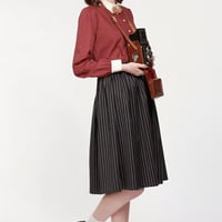 MissPatina/ミスパティーナ-Waterfront ピンストライプミモレ丈スカート (ネイビー) 【セール】【イギリス】【ロンドン】【TOPSHOP】【TaylorSwift】【ヴィンテージ】