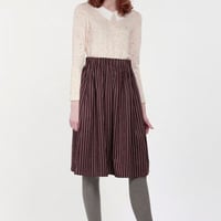 MissPatina/ミスパティーナ-Waterfrontピンストライプミモレ丈ギャザースカート (バーガンディ) 【セール】【ロンドン】【TOPSHOP】【テイラースウィフト】【ヴィンテージ】