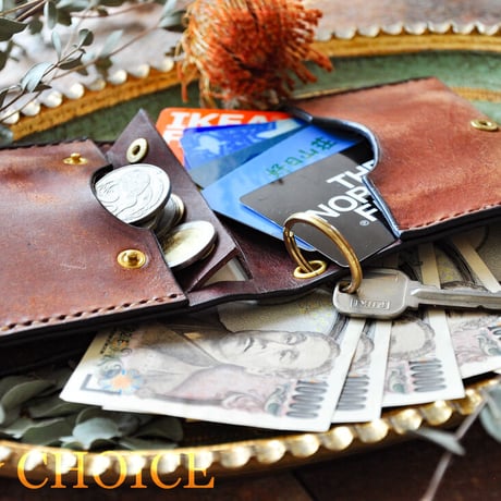 イタリアンレザー・革新のプエブロ・コンパクト２つ折り財布（ウォールナット×ショコラ）