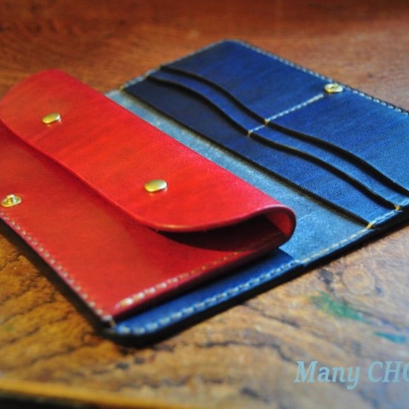 革の宝石・ルガトー・長財布（紺×赤） | 時を刻む革小物Many CHOICE