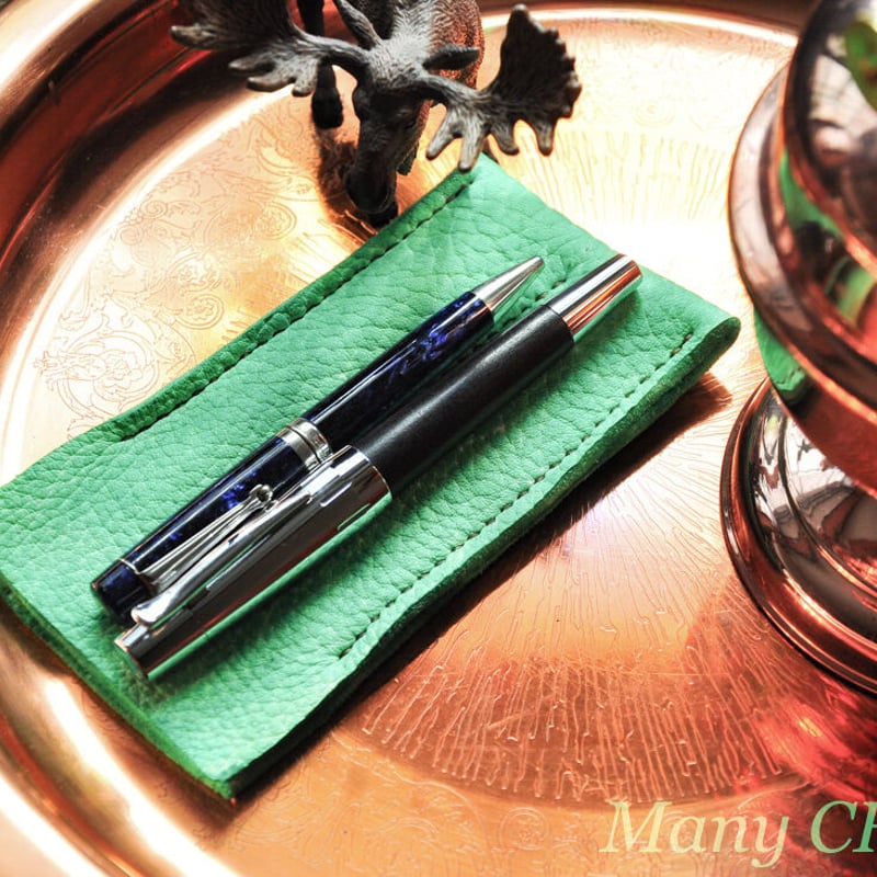 やみつきエルクの2本差しペンケース（手染めミントグリーン） | 時を