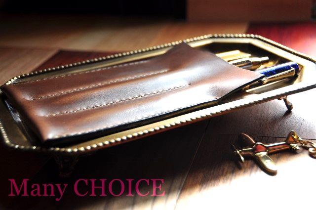 スムースプルアップレザー・3本差ペンケース（マホガニー） | 時