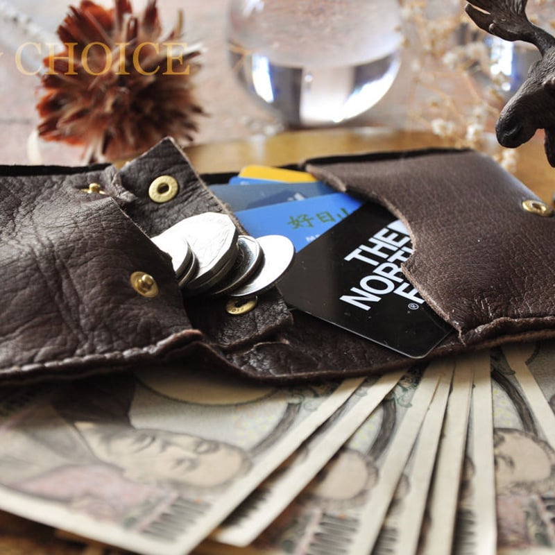 やみつきエルクのコンパクト2つ折り財布（焦げ茶） | 時を刻む革小物