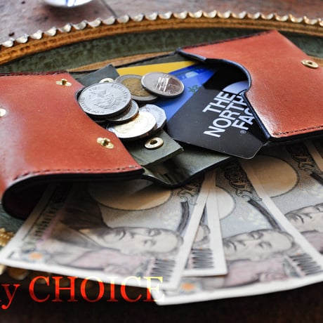 イタリアンレザー・革新のプエブロ・コンパクト２つ折り財布（コニャック×オリーバ）