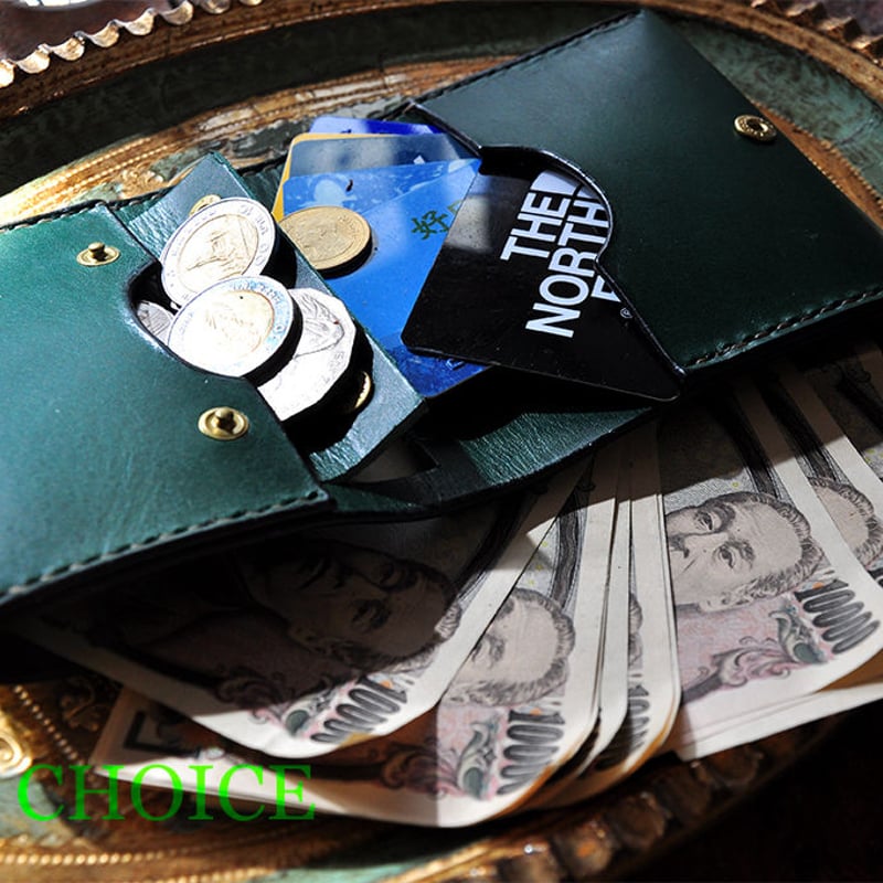 イタリアンレザー・帝王ブッテーロ・コンパクト2つ折り財布（グリーン