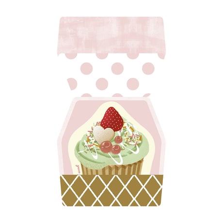 メッセージカード SWEETS BOX　ピンク/カップケーキ