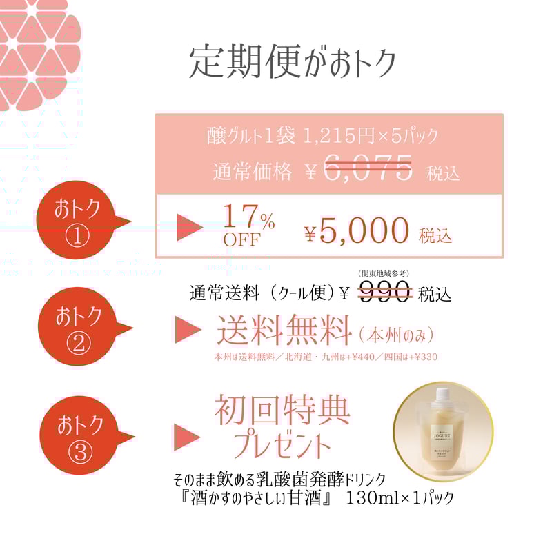 お得な定期便】毎日続ける＊醸グルト～酒粕ヨーグルト[350g×5P]の定期