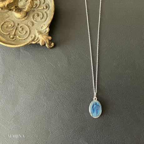 {オパール}フランス奇跡のメダイのネックレス - blue silver