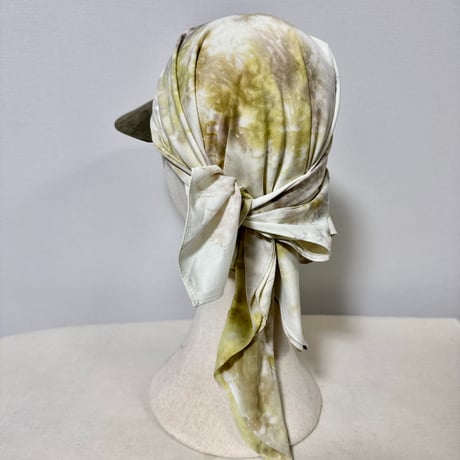 70cm Carré／【一点もの】手染め 月虹Yellow x Gray スカーフキャップ70cm角