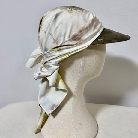 70cm Carré／【一点もの】手染め 月虹Yellow x Gray スカーフキャップ70cm角