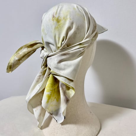 70cm Carré／【一点もの】手染め 月虹Yellow x Gray スカーフキャップ70cm角