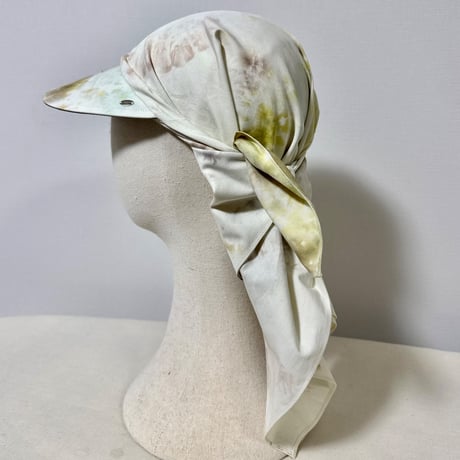 70cm Carré／【一点もの】手染め 月虹Yellow x Gray スカーフキャップ70cm角