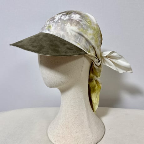 70cm Carré／【一点もの】手染め 月虹Yellow x Gray スカーフキャップ70cm角