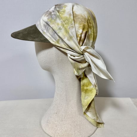 70cm Carré／【一点もの】手染め 月虹Yellow x Gray スカーフキャップ70cm角