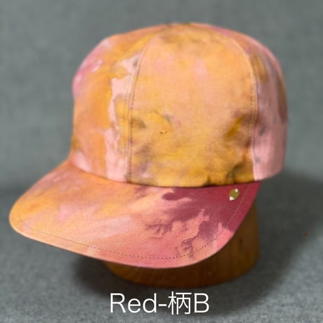 【手染めデニム一点もののキャップ】アイスダイRed-柄B／56-58cm