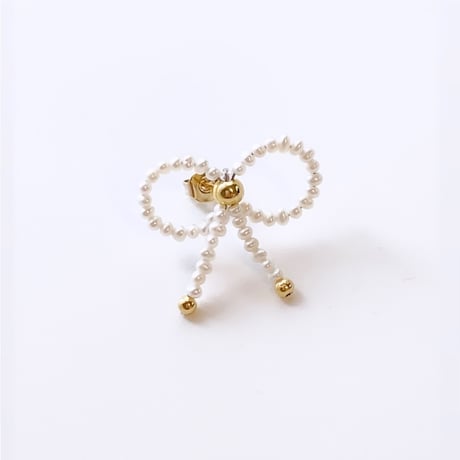 リボンピアス/パール〈ペア〉