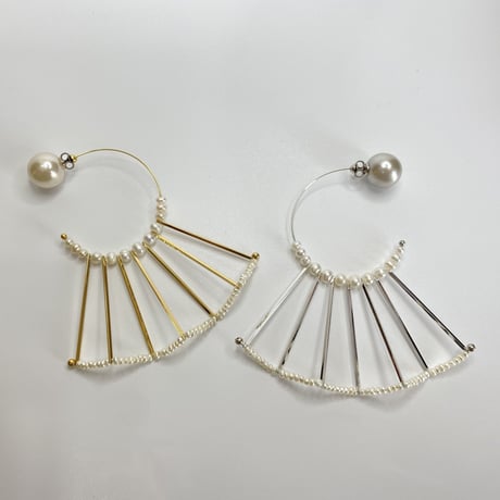 フリルパールピアス /  ロングスティック