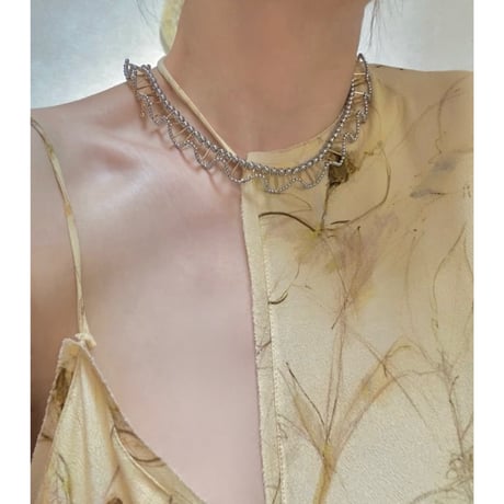 ⅓ frill necklace / ウッド × ホワイトパール