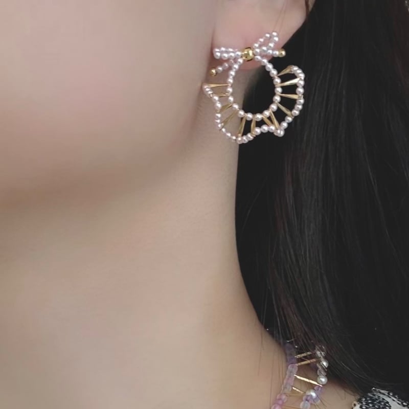 リボンピアス、フラワーネックレスまとめ買い ネックレス ピアス セット モダン フラワー 白 黒 : purepoche