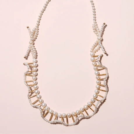 【CAD】フリルネックレス ビーズネックレス ビーズ ゴールド　パーティー フリルビーズネックレス / ビーズ / ゴールド・シルバーロング