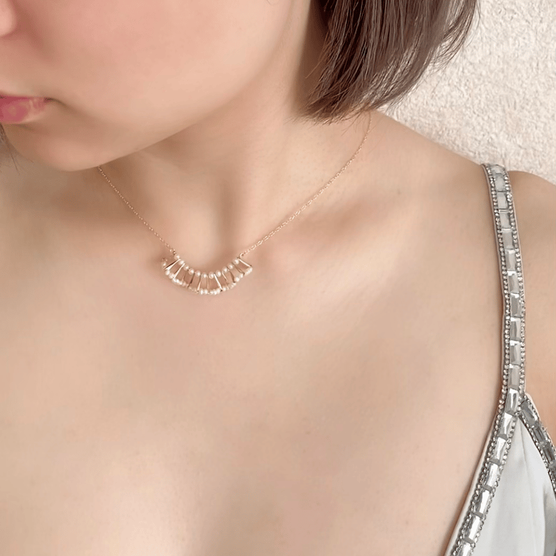 CAD】フリルネックレス ビーズネックレス ビーズ ゴールド パーティー