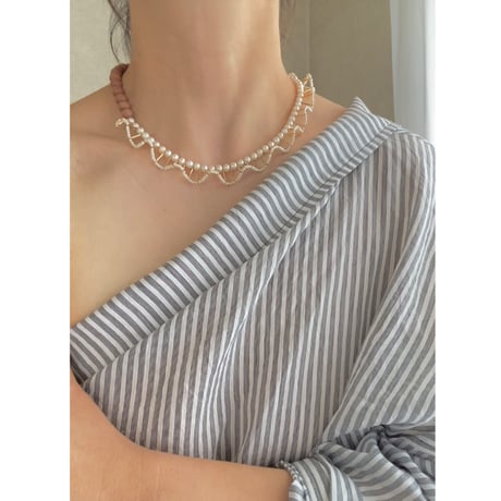 ⅓ frill necklace / ウッド × ホワイトパール