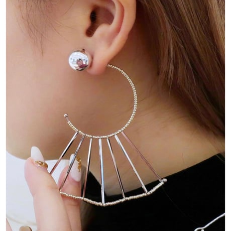フリルビーズピアス  / ロングスティック