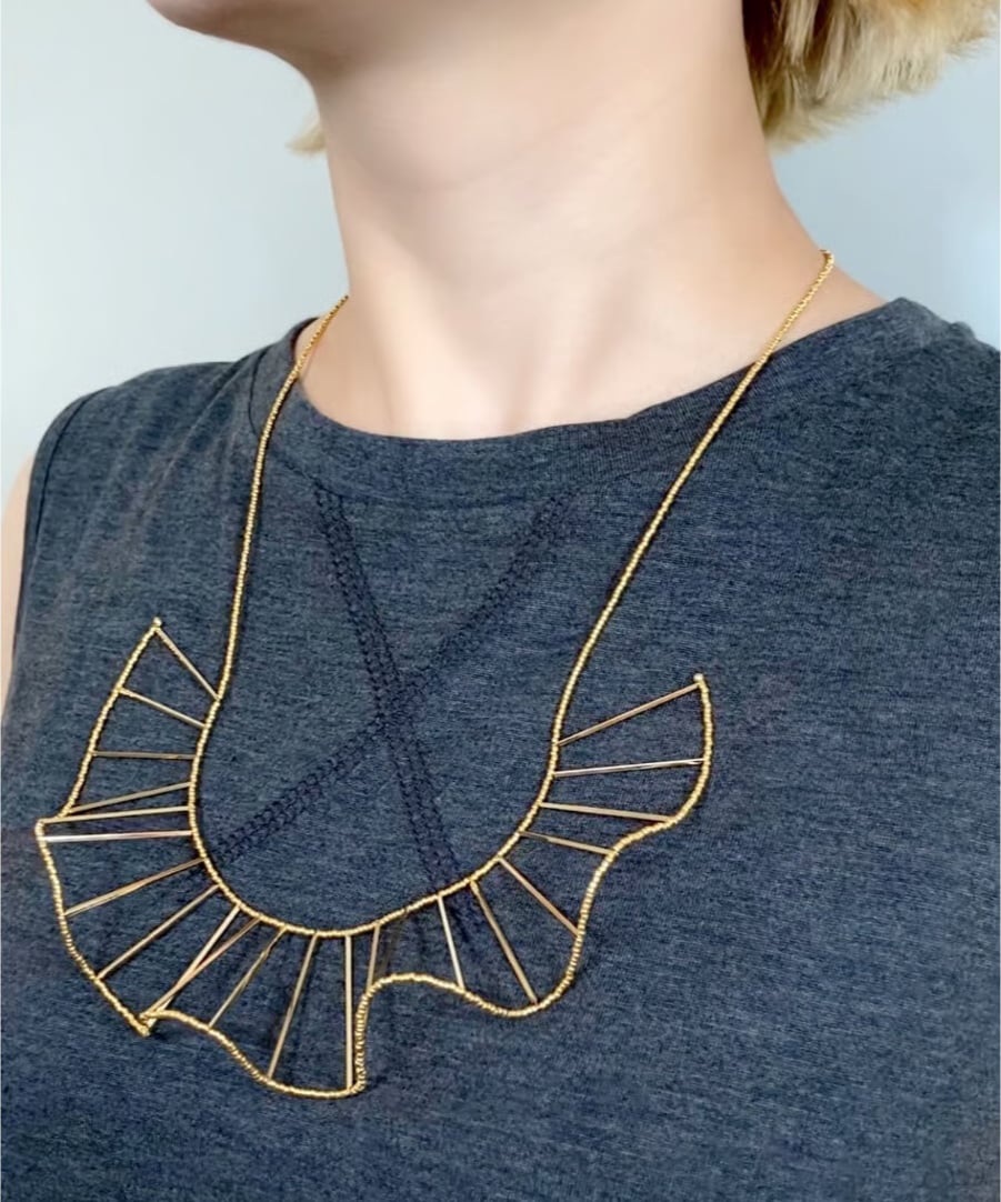【CAD】フリルネックレス ビーズネックレス ビーズ ゴールド　パーティー フリルビーズネックレス / ビーズ / ゴールド・シルバーロング